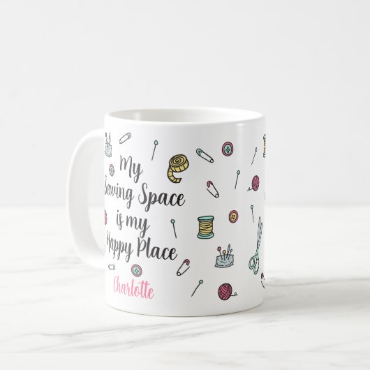 Cute Watercolor Retro Sewing Machine Custom  Kaffeetasse (Vorderseite Links)