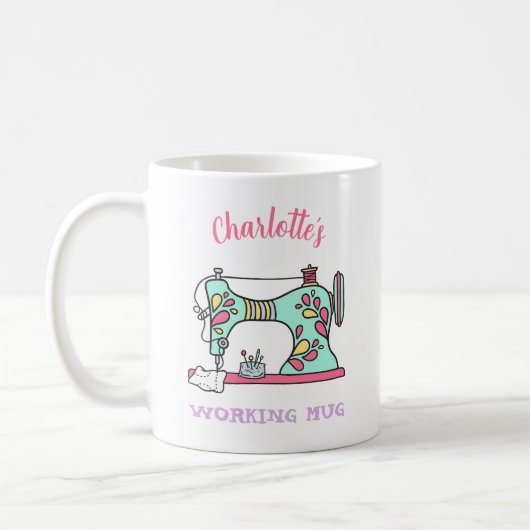 Cute Watercolor Retro Sewing Machine Custom Kaffeetasse (Links)