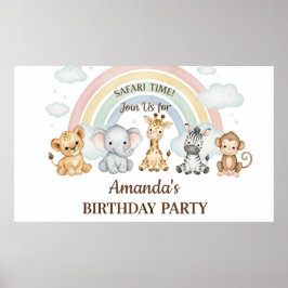 Cute Watercolor Safari Animals Birthday Poster