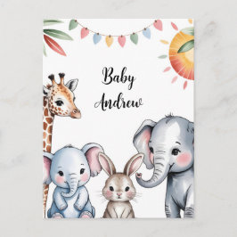 Cute Watercolor Safari Animals Illustration Postkarte