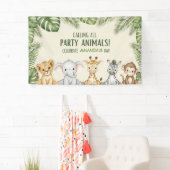 Cute Watercolor Safari Animals Welcome Birthday Banner (Insitu)