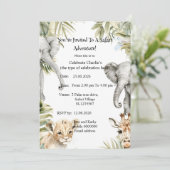 Cute Watercolor Safari Baby Animals Party Invite Einladung (Stehend Vorderseite)