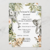 Cute Watercolor Safari Baby Animals Party Invite Einladung (Vorne/Hinten)