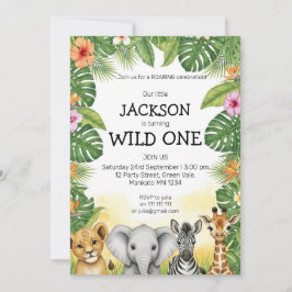 Cute Watercolor Safari Wild One Birthday Einladung