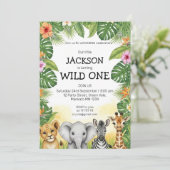 Cute Watercolor Safari Wild One Birthday Einladung (Stehend Vorderseite)