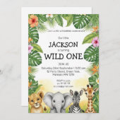 Cute Watercolor Safari Wild One Birthday Einladung (Vorne/Hinten)