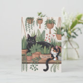 Cute Watercolor Script Botanical Cat Dankeskarte (Stehend Vorderseite)