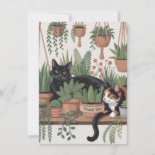 Cute Watercolor Script Botanical Cat Dankeskarte (Vorderseite)