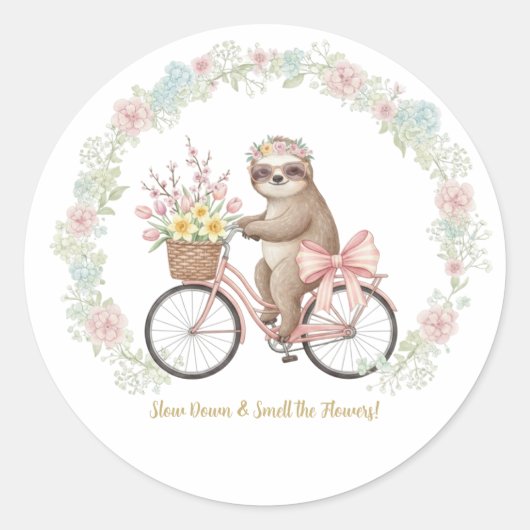 Cute Watercolor Sloth & Pink Bike Sticker (Vorderseite)