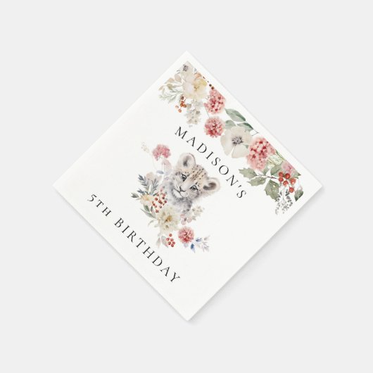 Cute Watercolor Snow Leopard Birthday Party Serviette (Ecke)