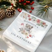 Cute Watercolor Snow Leopard Birthday Party Serviette