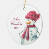 Cute Watercolor Snowman Personalized Girl's Name Keramik Ornament (Links)