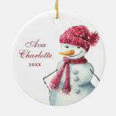 Cute Watercolor Snowman Personalized Girl's Name Keramik Ornament (Hinten)