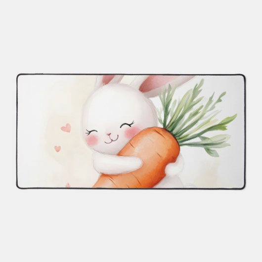 Cute Watercolor Spring Bunny Carrot Schreibtischunterlage (Vorderseite)