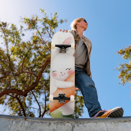 Cute Watercolor Spring Bunny Carrot Skateboard (Außenbereich 1)