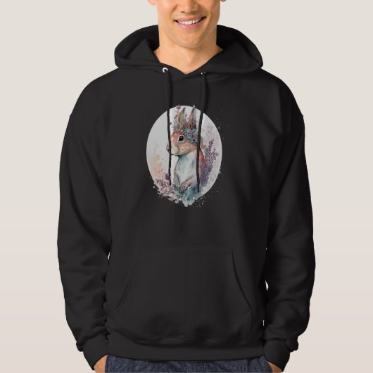 Cute Watercolor Squirrel Flower Crown Animal Hoodie (Vorderseite)