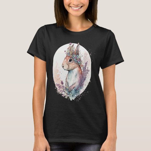 Cute Watercolor Squirrel Flower Crown Animal T-Shirt (Vorderseite)
