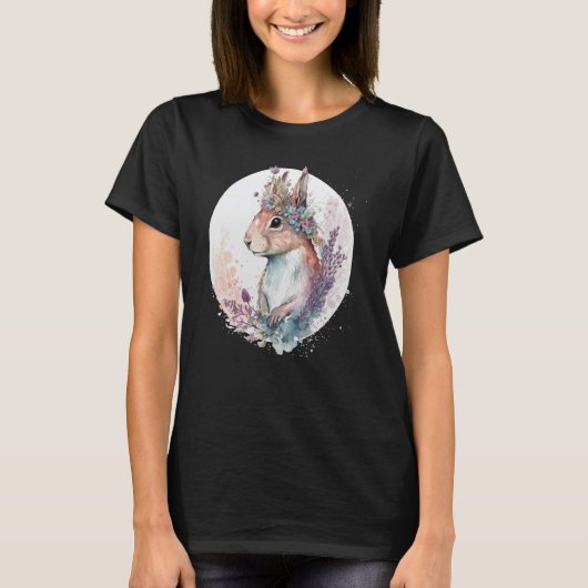 Cute Watercolor Squirrel Flower Crown Animal T-Shirt (Vorderseite)