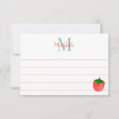 Cute Watercolor Strawberry Custom Lined Monogram Mitteilungskarte (Vorderseite)