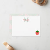 Cute Watercolor Strawberry Custom Monogram Mitteilungskarte (Vorderseite/Rückseite Beispiel)
