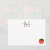 Cute Watercolor Strawberry Custom Monogram Mitteilungskarte (Vorne/Hinten)