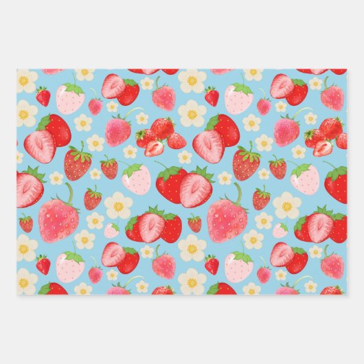 Cute Watercolor Strawberry Seamless Pattern Geschenkpapier Set (Vorderseite 3)