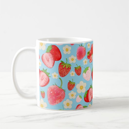 Cute Watercolor Strawberry Seamless Pattern Kaffeetasse (Links)