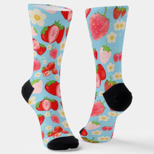 Cute Watercolor Strawberry Seamless Pattern Socken (Gewinkelt)