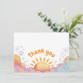 Cute Watercolor Sun and Sparkles Doodle Dankeskarte (Stehend Vorderseite)