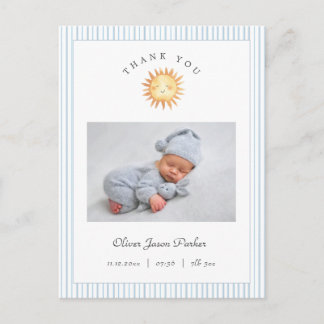 Cute watercolor sun Baby Boy Birth Announcement Postkarte