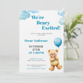 Cute Watercolor Teddy Bear Balloon Baby Shower Einladung (Stehend Vorderseite)