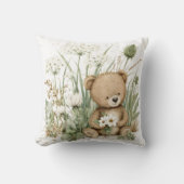 Cute Watercolor Teddy Bear with Wildflowers Kissen (Vorderseite)