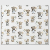 Cute Watercolor Teddy Bears with Balloons Geschenkpapier (Flach)