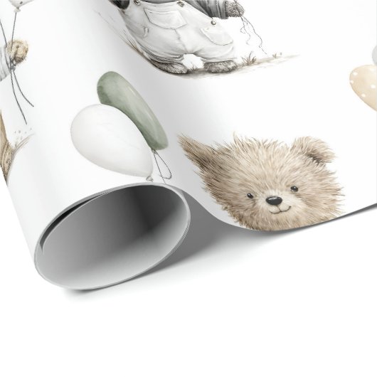 Cute Watercolor Teddy Bears with Balloons Geschenkpapier (Rolleneckpunkt)