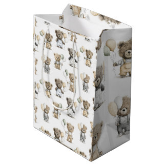 Cute Watercolor Teddy Bears with Balloons Mittlere Geschenktüte