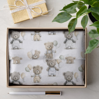 Cute Watercolor Teddy Bears with Balloons Seidenpapier