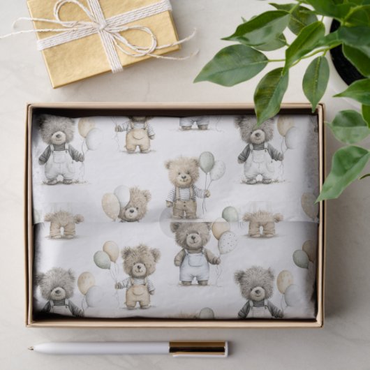 Cute Watercolor Teddy Bears with Balloons Seidenpapier (Geschenk)