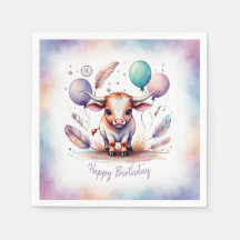 Cute Watercolor Texas Longhorn Balloons Birthday 