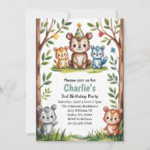 Cute Watercolor Woodland Animals Birthday Einladung (Vorderseite)