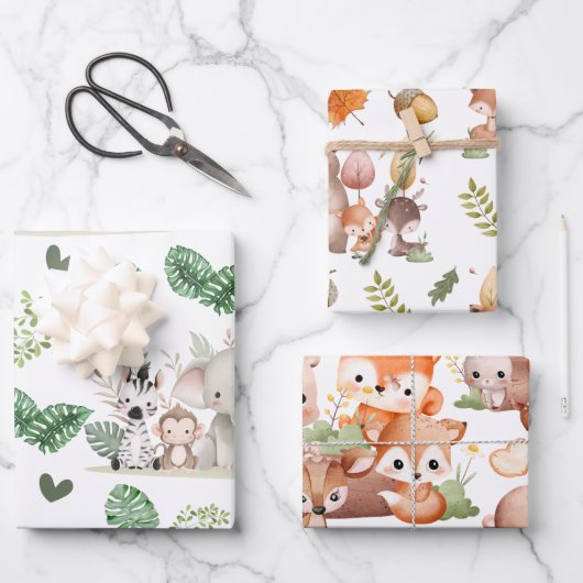 Cute Watercolor Woodland Animals Geschenkpapier Set (Vorderseite)