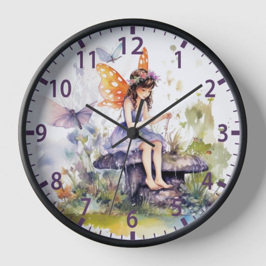 Cute Watercolor Woodland Fairy Butterfly Floral Uhr (Vorderseite)