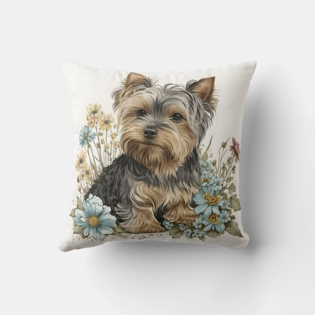 Cute Watercolor Yorkshire Terrier Puppy Dog Kissen (Rückseite)