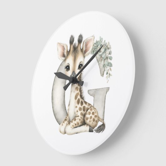 Cute watercolour baby animal alphabet Giraffe Große Wanduhr (Winkel)