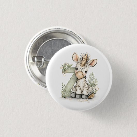 Cute watercolour baby animal alphabet Zebra Button (Vorne & Hinten)