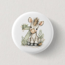 Cute watercolour baby animal alphabet Zebra Button