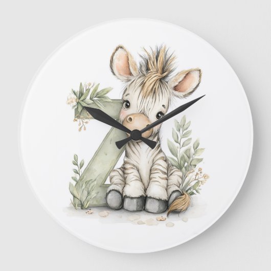 Cute watercolour baby animal alphabet Zebra Große Wanduhr (Vorderseite)