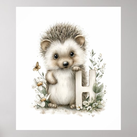 Cute Watercolour Baby Animals Alphabet Hedgehog Poster (Vorne)