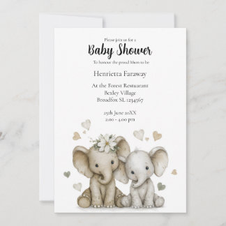 Cute Watercolour Baby elephants baby shower Einladung