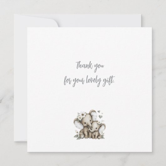 Cute Watercolour Baby Girl Elephants with Flowers Dankeskarte (Rückseite)