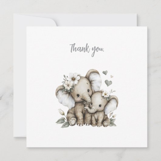 Cute Watercolour Baby Girl Elephants with Flowers Dankeskarte (Vorderseite)
